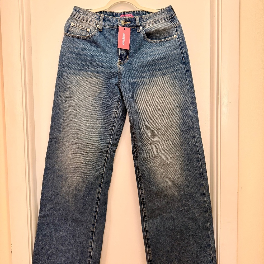 Edikted High Waist Wide Leg Jeans – Medium Wash (Size M)